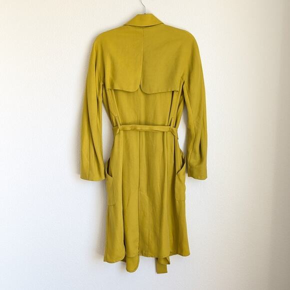 Zara Trafaluc Yellow Green Loose Fit Open Front Belt Trench Coat, size S - Picture 2 of 9